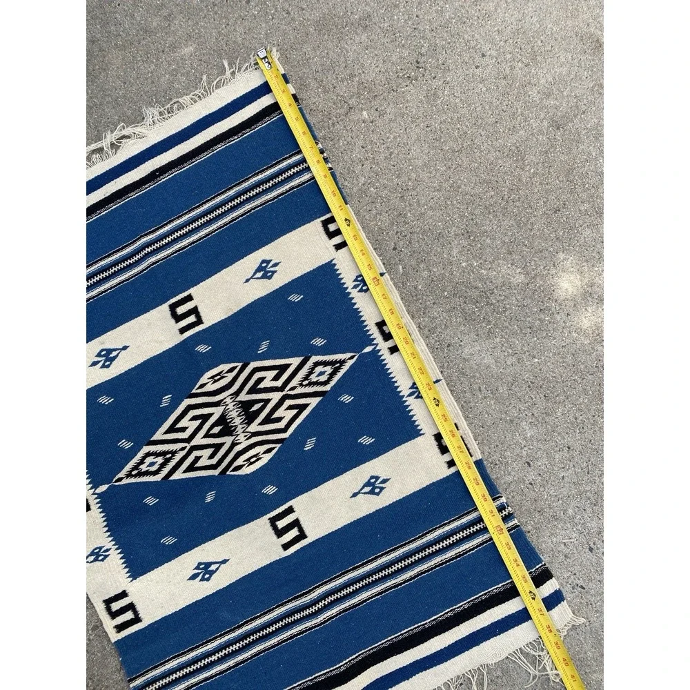 Antique Texcoco Rug Woven Blue Mexico Rio Grande 38x25 RARE
